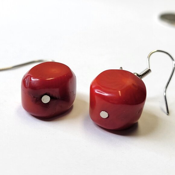 Mini Red Coral Earrings - Picture 3 of 6